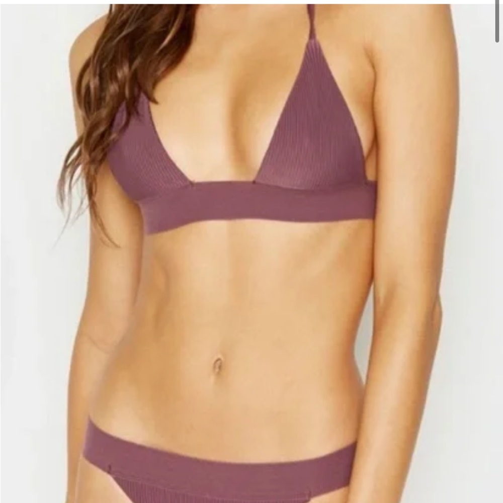Frankies Bikinis “Winnie” Sangria Ribbed Triangle Bikini Top, Size: Large